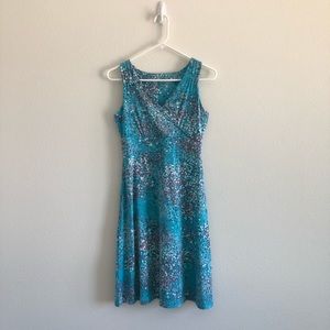 Vintage Blue Polka Dot Floral Print Summer Dress